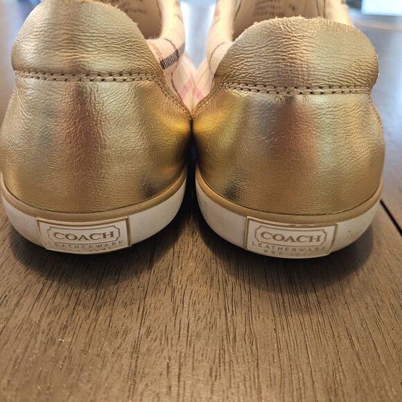COACH Barrett Plaid Canvas Low Top Sneakers Women's Size 7 Cream Gold - Picture 9 of 11